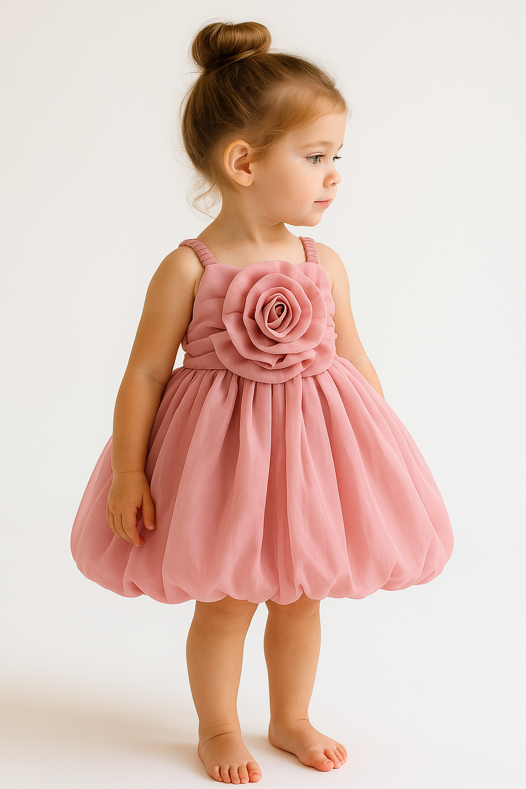 Baby Frock for Girls – Pink Rose Party Wear Dress for 1-6 Years