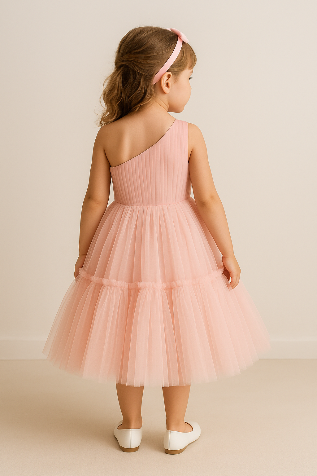 Peach Net Striped Baby Frock