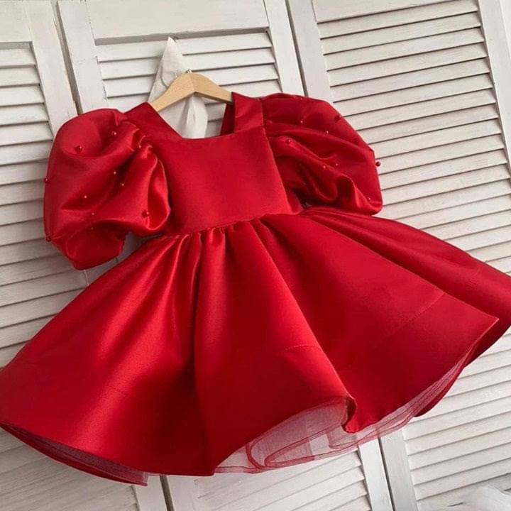 Girls Red Color Silk Frock Dress