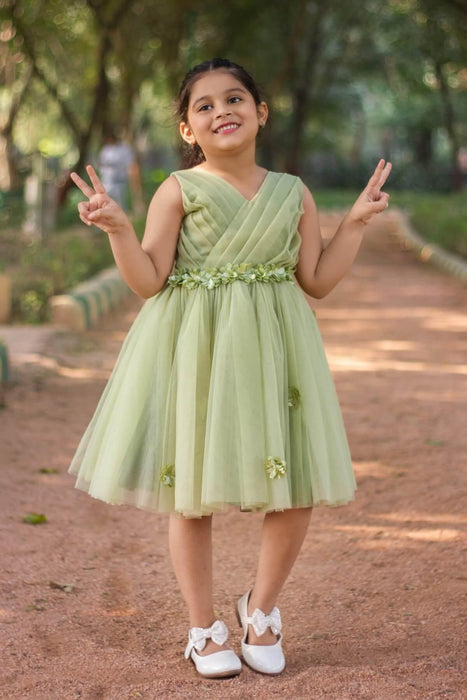 Cutedoll Mint Green Net Flower Kids Dress