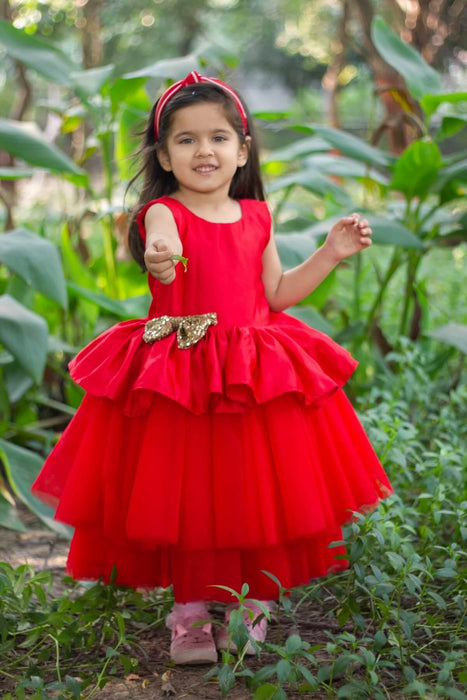 Cutedoll Red Net Kids Parywear Dress