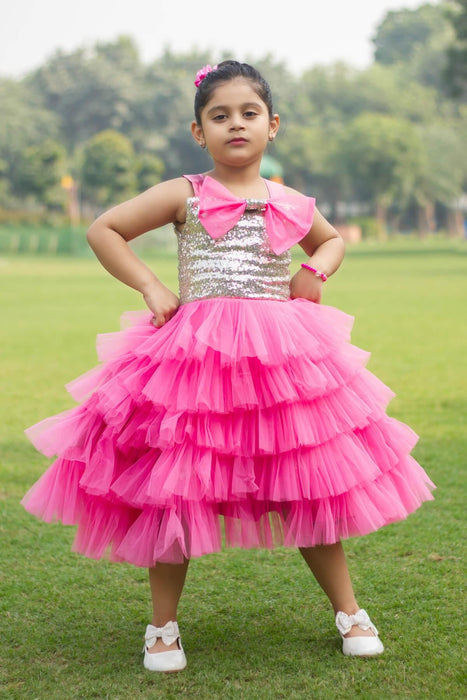 Cutedoll Pink Net Partywear Kids Frock Dress