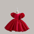 Cutedoll Red Silk Puffy Sleeve Round Neck Toddler Girls Dress