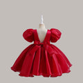 Cutedoll Red Silk Puffy Sleeve Round Neck Toddler Girls Dress