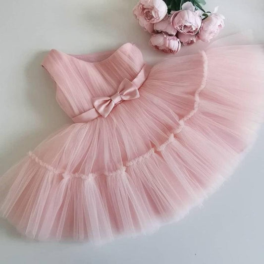 Cutedoll Peach Color Net Striped Baby Frock