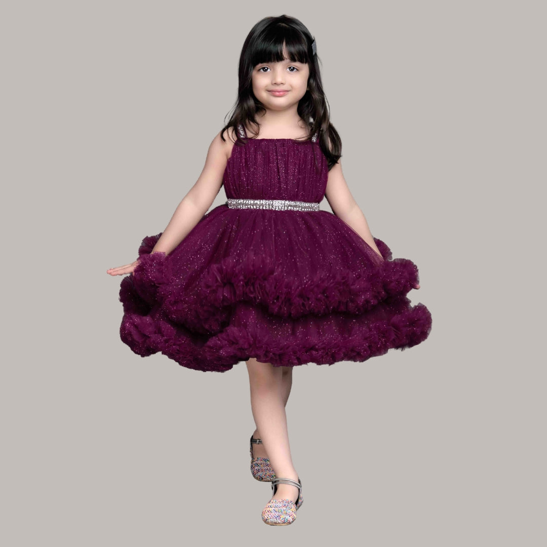 Teal Baby Girl Dress with Sparkling Belt and Ruffled Tulle Skirt – Perfect for Special Occasions