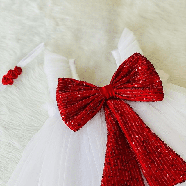 Cutedoll White Kids Frock Dress With Sequence Bow