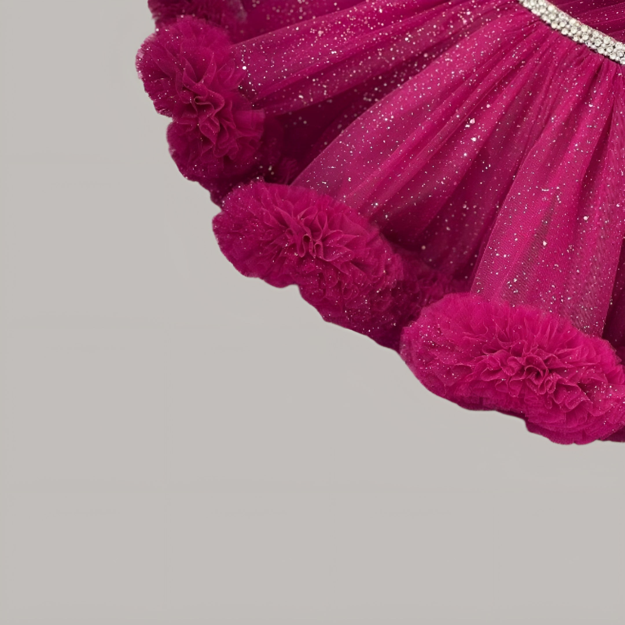 Pink Glitter Net Frock for Girls – Sleeveless Knee-Length Party Dress with Rhinestone Belt