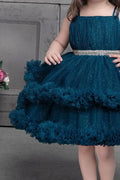 Cutedoll Teal Blue Net Sparkle Kids Girls Party Dress