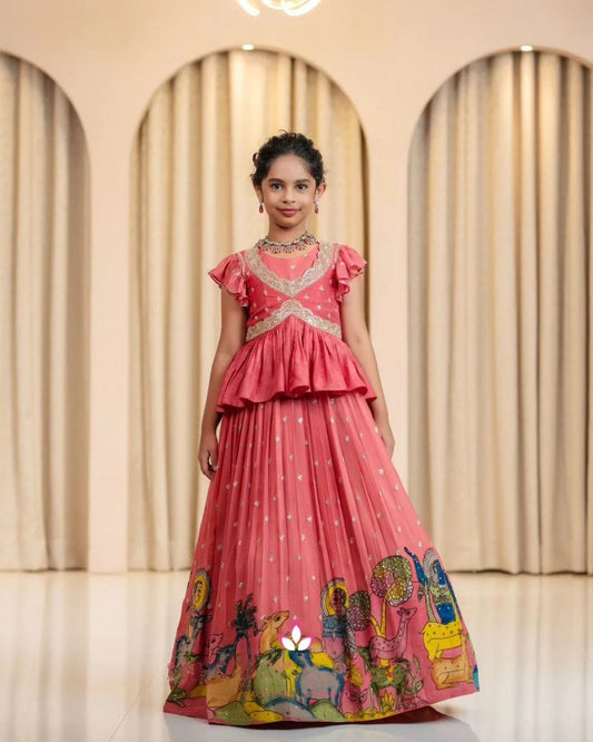 Premium Pink Hand-Painted Lehenga Set for Girls | Designer Festive & Wedding Wear