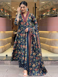 Women's Navy Blue Floral Printed Anarkali Kurta with Dupatta Set – Elegant Ethnic Wear for Festive & Casual Occasions