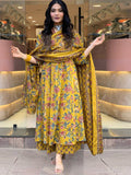  Women's Yellow Floral Printed Anarkali Kurta with Dupatta Set – Stylish Ethnic Wear for Festive & Casual Occasions