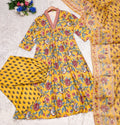  Women's Yellow Floral Printed Anarkali Kurta with Dupatta Set – Stylish Ethnic Wear for Festive & Casual Occasions