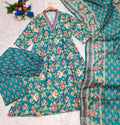 Women's Green Floral Printed Anarkali Kurta with Dupatta Set – Elegant Ethnic Wear for Festive & Casual Occasions