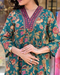 Women's Green Floral Printed Anarkali Kurta with Dupatta Set – Elegant Ethnic Wear for Festive & Casual Occasions