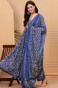Women's Blue Floral Printed Anarkali Kurta with Dupatta Set – Stylish & Elegant Ethnic Wear for Festive & Casual Occasions