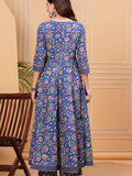 Women's Blue Floral Printed Anarkali Kurta with Dupatta Set – Stylish & Elegant Ethnic Wear for Festive & Casual Occasions