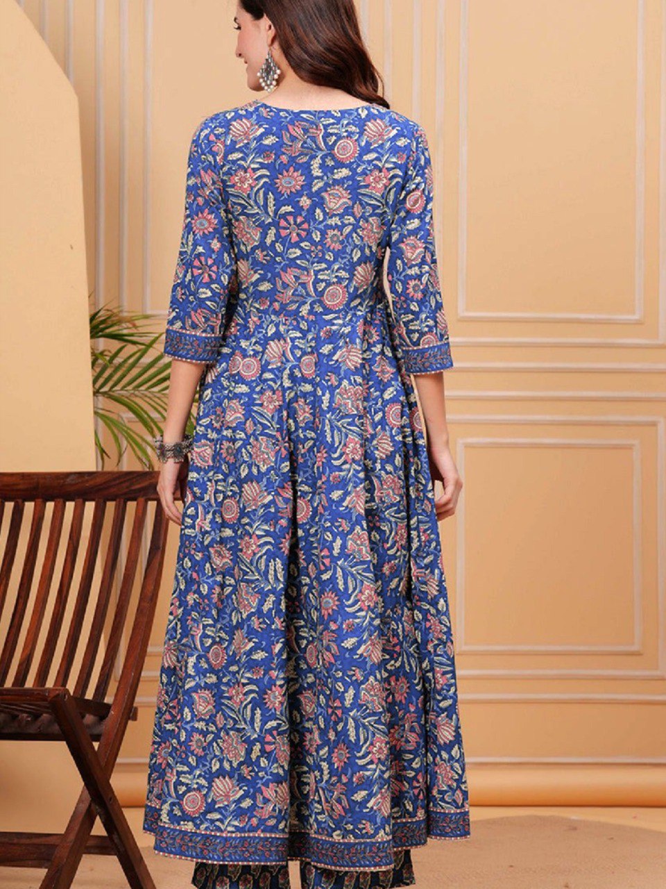 Women's Blue Floral Printed Anarkali Kurta with Dupatta Set – Stylish & Elegant Ethnic Wear for Festive & Casual Occasions