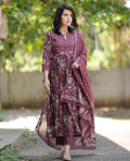  Women's Maroon Printed Anarkali Kurta with Dupatta Set – Ethnic Wear for Casual & Festive Occasions
