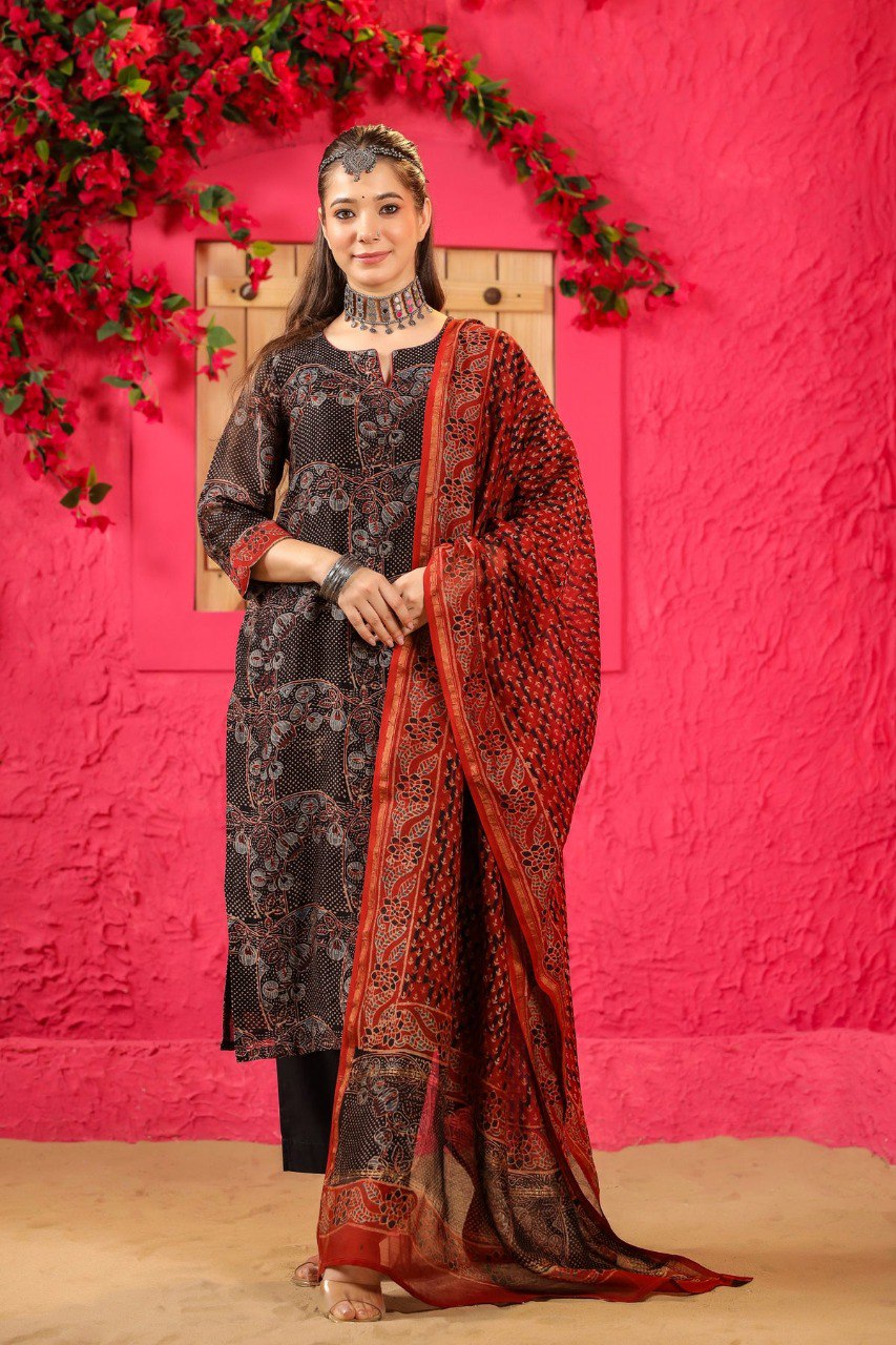 Women's Printed Anarkali Kurta with Dupatta Set – Ethnic Wear for Festive Occasions