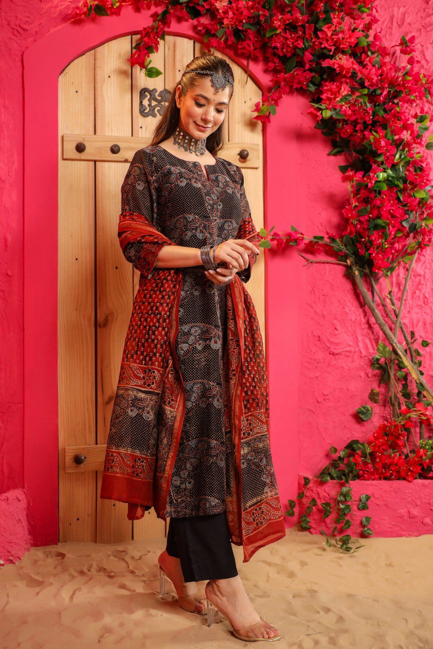 Women's Printed Anarkali Kurta with Dupatta Set – Ethnic Wear for Festive Occasions