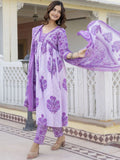 Women's Reyon Anarkali Printed Kurta with Pant & Dupatta set 