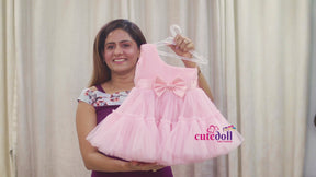 Cutedoll Peach Color Net Striped Baby Frock