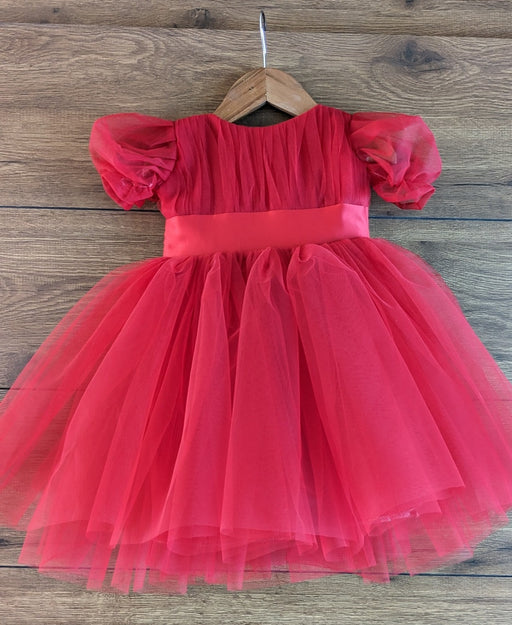 Girls Red Puff Sleeve Party Dress