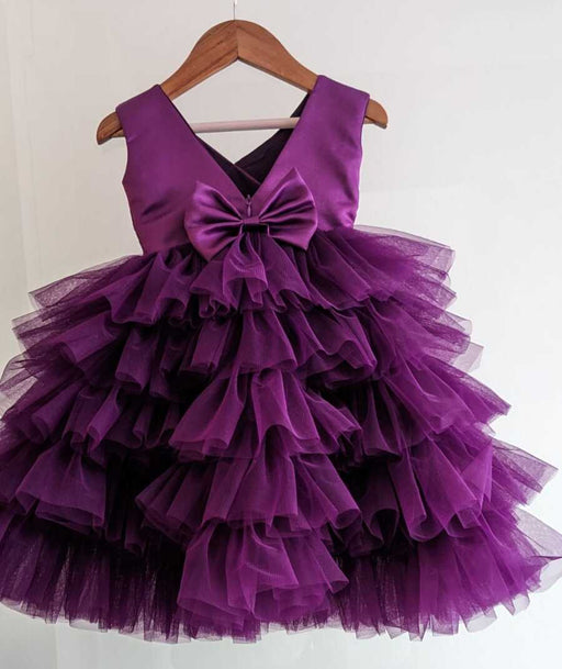 Girls Wine Color Net Party Dress