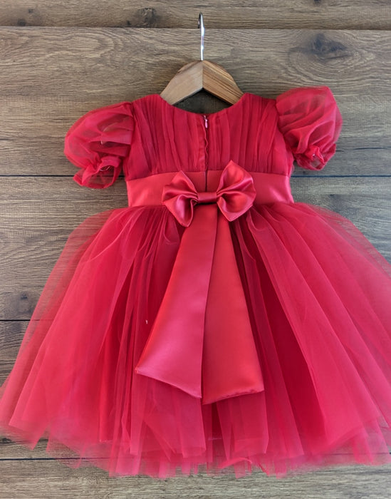 Girls Red Puff Sleeve Party Dress — cutedoll